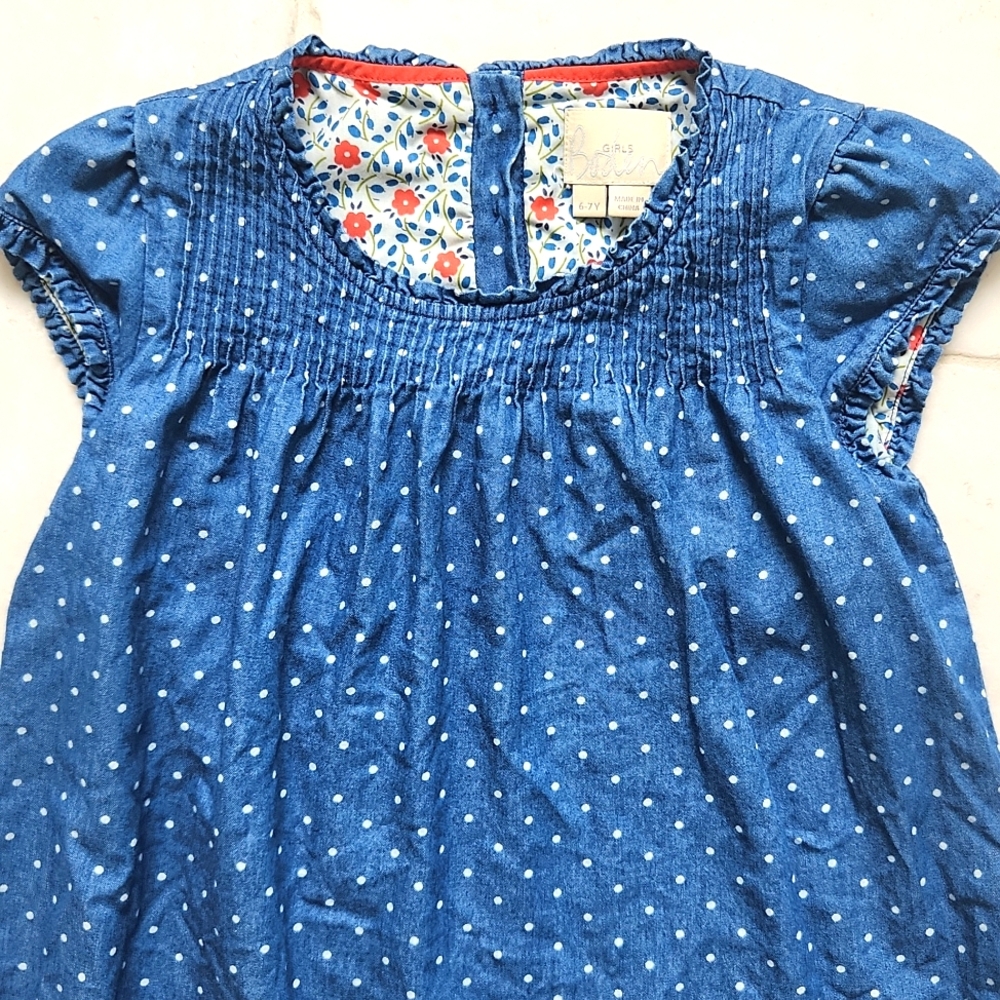 Mini Boden 6-7 Everyday dress chambray dot Denim Dress